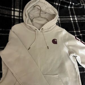 relaxed, fit Carhartt hoodie with purple writing size small